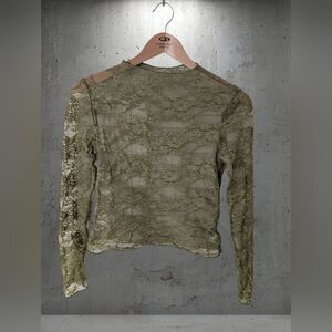 SHEIN Olive Green Sheer Lace Long Sleeve Top